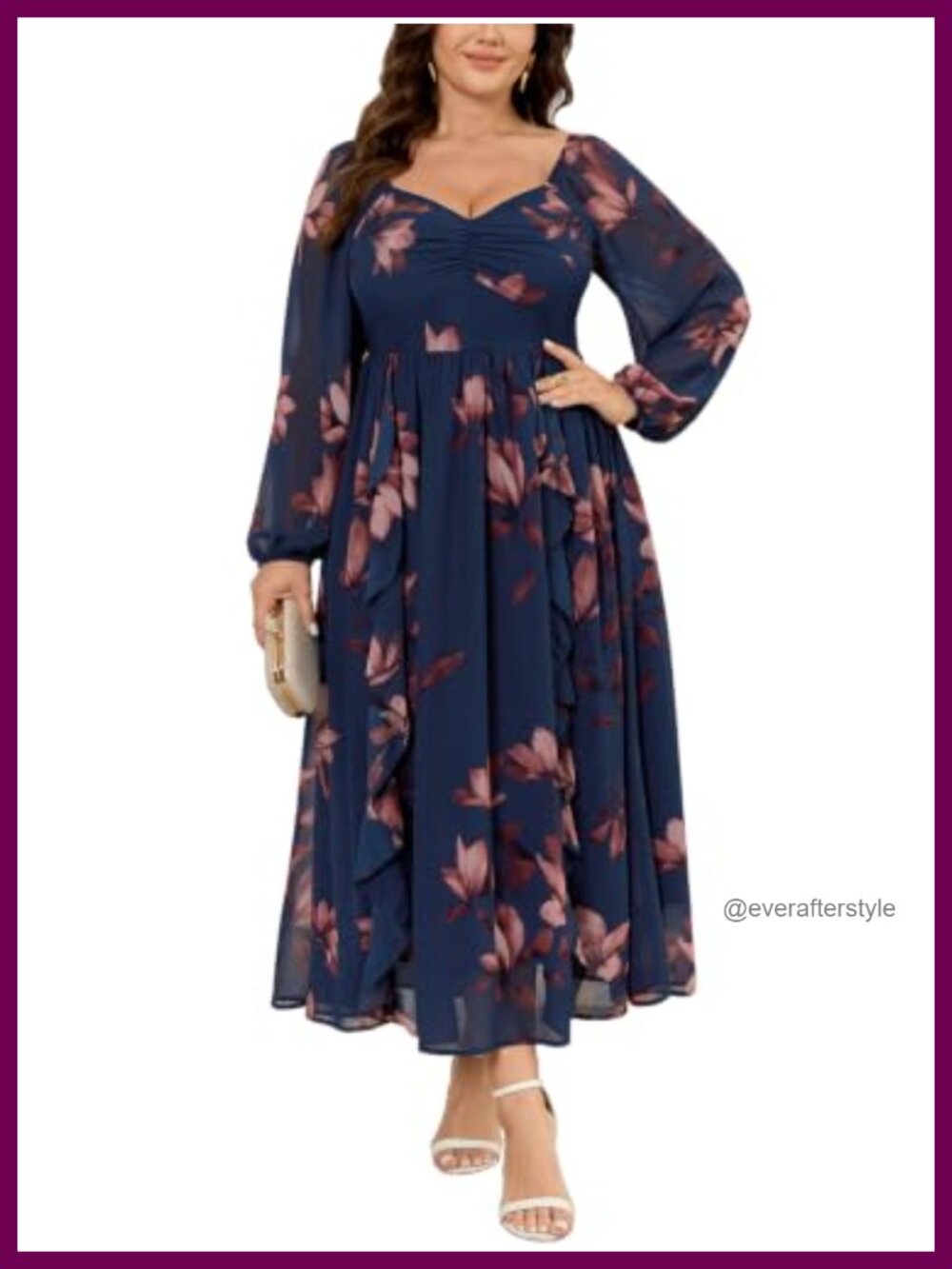 Plus Size Maxi Dress Sweetheart Neck Smocked Chiffon Formal Wedding Guest